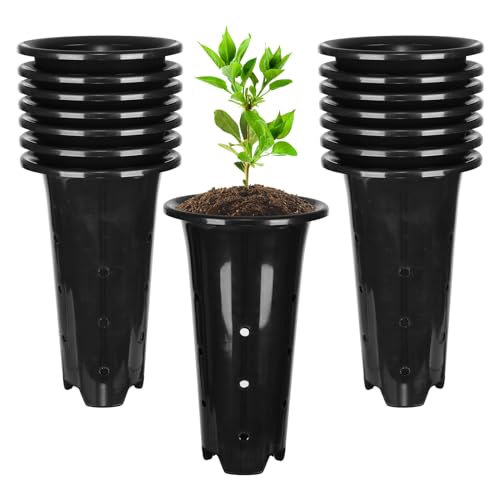 15 Pack Black Deep Plant Nursery Pots with Drainage Holes, (5.3" Wx8.66 H)