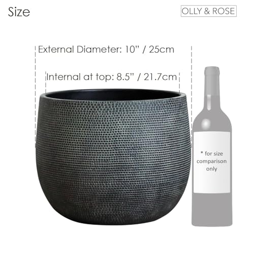 Olly & Rose Barcelona Ceramic Plant Pot Large 10 Inch - Charcoal Black Flower Pots - Plant Pots Indoor & Outdoor Planters Extra Large - color: Black