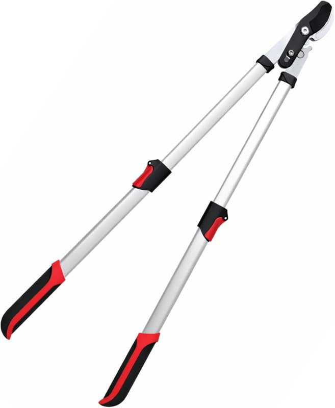 Heavy-Duty Extendable Anvil Lopper, 28"-41" Telescopic Tree Trimmer with Double Ratcheting Mechanism for 2" Branches - color: Red
