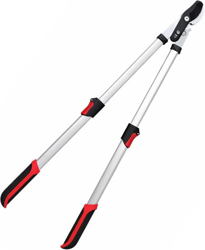 Heavy-Duty Extendable Anvil Lopper, 28"-41" Telescopic Tree Trimmer with Double Ratcheting Mechanism for 2" Branches - color: Red