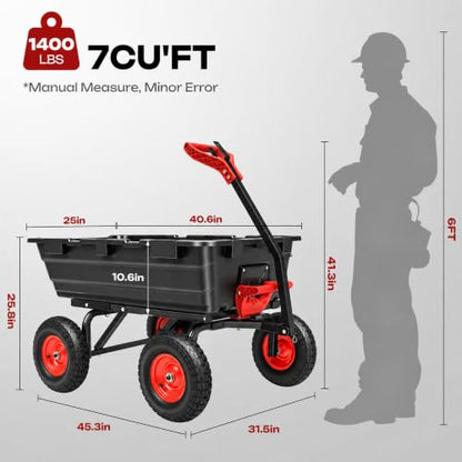 Autodaya 1400lbs Garden Dump Cart, Heavy Duty Wheelbarrow Wagon with Hitch - color: 1400lb|jet Black+red