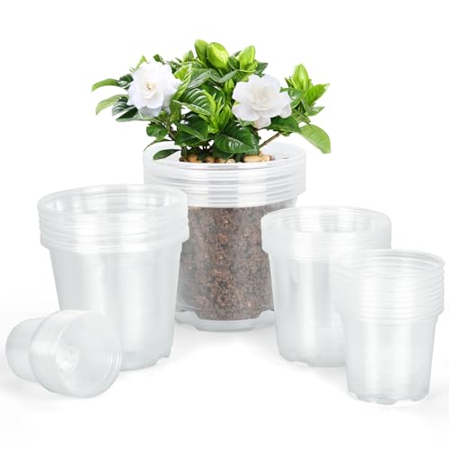 45 Pack 7/6/5/4/3 Inch Clear Nursery Pots for Plants, Clear Plastic Plant Pots with Drainage Holes, Transparent Variety Pack Flexible Garden Pot for Outdoor Indoor, Seed Starting Pots - size: 3+4+5+6+7 Inch