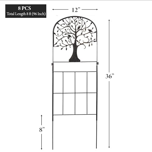 Evergreen Tree of Life Metal Landscape Edging 28" Above Ground, 8 ft Long Decorative Garden Fence Panels Animal Barrier, No Dig Edging for Flower Bed, Yard, Lawn - style: Tree of Life, Tall