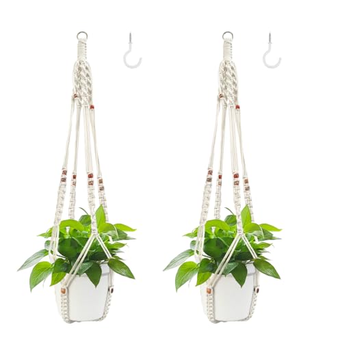 Belit 2 Pack Macrame Plant Hangers Indoor Hanging Planter Basket Decorative Flower Pot Holder Rope for Indoor Outdoor Home Decor - color: Ivory, size: 35"- 1 Tier
