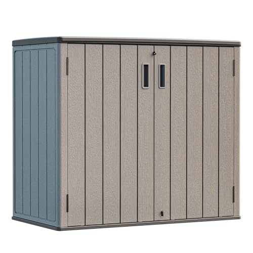 HOMSPARK Outdoor Storage Shed 37 Cu.Ft, All-Weather Resistant Resin Garden Sheds & Outdoor Storage Clearance with Floor, Double-Layer Plastic Tool Sheds for Patio, Garden & Lawn (Shallow Brown) - color: Shallow Brown, size: 37 Cu.ft