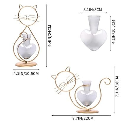 Plant Terrarium Propagation Station Gifts for Women Cat Lover - color: Gold Gray