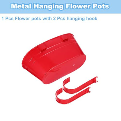 uxcell Rail Planter for Outdoor Plants, 4 Pcs 11" Iron Wall Hanging Planters Fence Railing Balcony Planters with Drainage Holes and Detachable Hooks, Red - color: Red