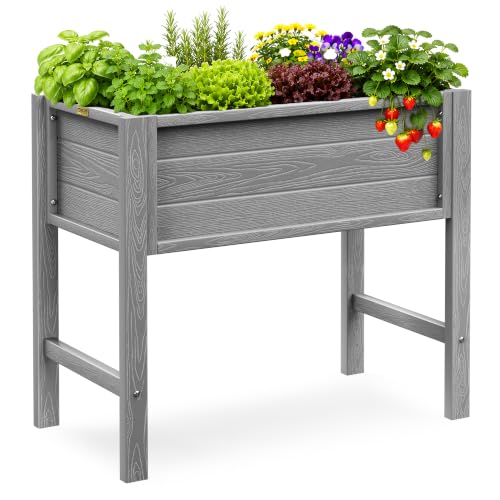 YEFU 34" Small Garden Planter, Wood-Look HIPS Compact Planter Box, Grey - color: Gray, size: 34"×18"×30"