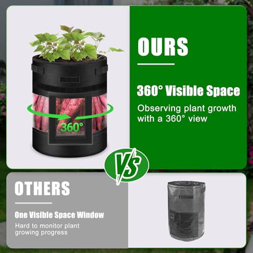 5 Pcs 10 Gallon Visible Potato Grow Bags with Shading Flap & Harvest Window