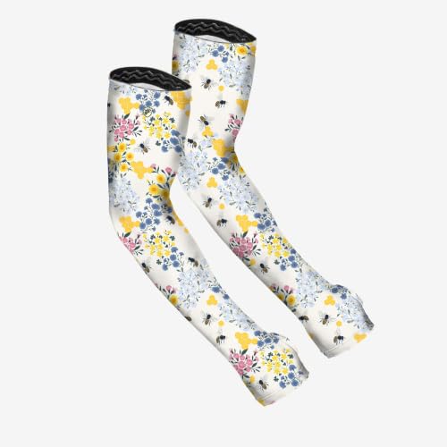 FARMER'S DEFENSE Gardening Arm Sleeves|UV Cooling Protective Sleeve Women & Men|Anti-Scratch Cover Sun UPF Outdoor Protection - Save the Bee's Cream - S/M - color: Save the Bee's Cream, size: Small-Medium