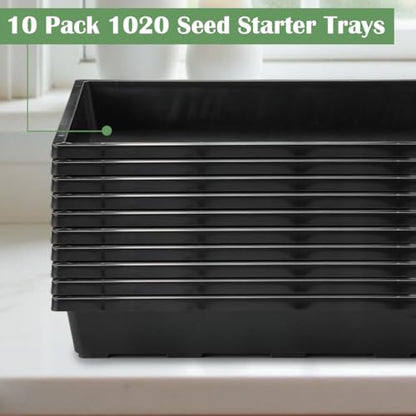 RooTrimmer 1020 Flat Seed Starter Trays 10 Pack, Plastic Nursery Pots Trays & Seeds Potting Plants Tray, Durable Carrying Seedling Starting Tray for Planting (Black) - color: Black, size: TP1020-10P