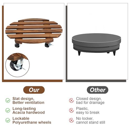 2 Pack Wood Plant Caddy with Wheels, 14 Inch Heavy-Duty Plant Dolly with 360° Lockable Casters, Rolling Plants Stand for Large Pots, Indoor & Outdoor Use