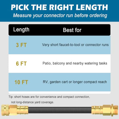 3ft Short Garden Hose, Small Hose Extension, Nylon Braided Inner tube PVC Material with Female to Male Fitting Extender for Hose Reel/RV Flexible, Lightweight & Heavy Duty Water Pipe Black - size: 3 FT