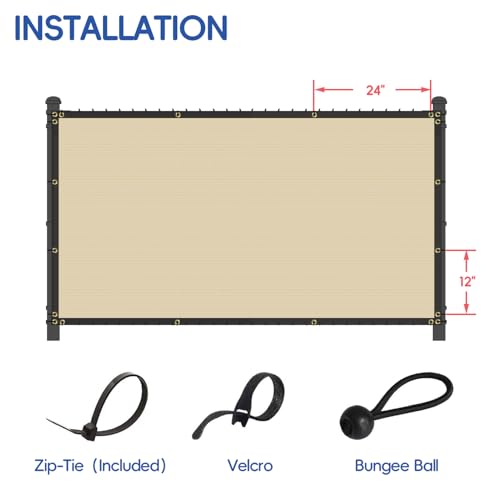 Bynbbur 8' x 20' Beige Privacy Fence Screen Net Fencing 90% Privacy Blockage Windscreen Mesh Shade Cover with Copper Grommet for Patio Backyard Garden Swimming Pool, Zip Ties Included