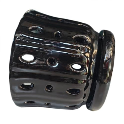 Ceramic Orchid Pot With Attached Saucer and Drainage Hole 6'' (Black) - color: Black