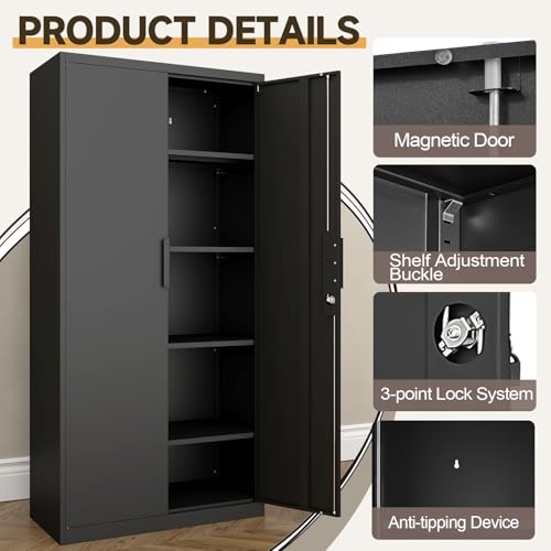 GREATMEET Garage Storage Cabinet, 1.83" H Lockable Metal Cabinet, Black - color: Black, size: 18"D x 34"W x 72"H