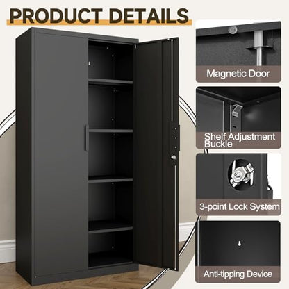 GREATMEET Garage Storage Cabinet, 1.83" H Lockable Metal Cabinet, Black - color: Black, size: 18"D x 34"W x 72"H