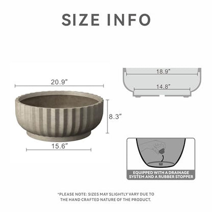 Kante Large Round Shallow Weathered Concrete Planter 20.9" Dia, Outdoor - color: Weathered Concrete, size: 20.9"w x 8.3"h