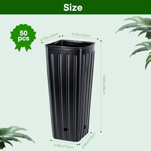 50PCS Tree Pots - 9.8" H x 4.7" W Tall Nursery Pots for Plants Indoor or Outdoor Gardening, Tall Planters with Drainage Holes - size: 9.8" H x 4.7" W