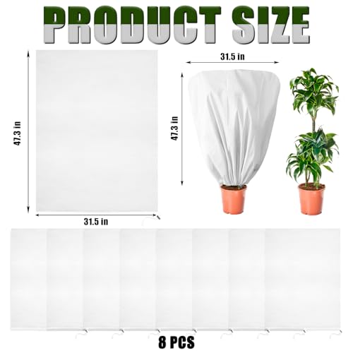 8 Pcs Plant Covers Frost Protection Bag 47"X31.5" Winter Reusable Plants Jacket with Drawstring Shrub Protection Wraps Bags Frost Blanket for Winter Outdoor Garden Plants - color: White, size: 47 x 31.5 Inch
