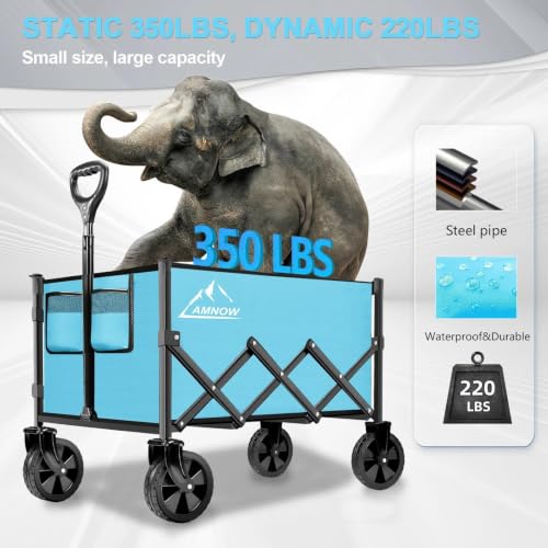 AMNOW 100L Collapsible Wagon Cart with All Terrain Wheels, 350LBS, Blue - color: Light Blue