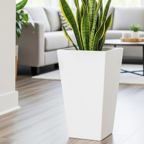 Worth Garden 20" White Plant Pots Tall Flower Pots Set of 2 Planters - color: White