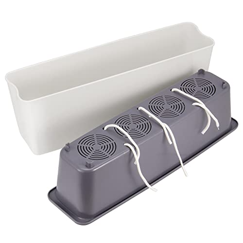 SINJEUN 2 Pack Rectangular Self Watering Planter 17 x 6 Inch, Rectangular Self Watering Flower Plant Pots with Drainage Holes, Garden Window Sill Planters Flower Pot for Indoor Outdoor Use