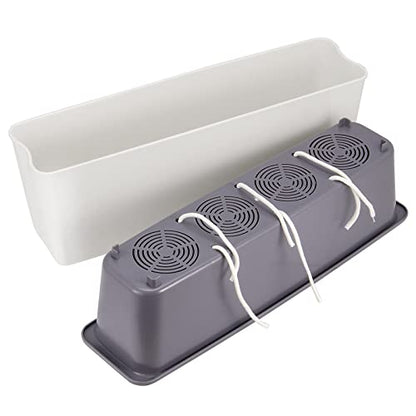 SINJEUN 2 Pack Rectangular Self Watering Planter 17 x 6 Inch, Rectangular Self Watering Flower Plant Pots with Drainage Holes, Garden Window Sill Planters Flower Pot for Indoor Outdoor Use