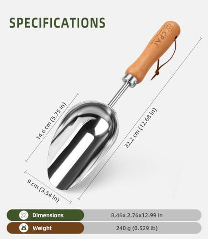 Garden Potting Scoop, Heavy Duty Soil Scoop with 2 mm Stainless Steel