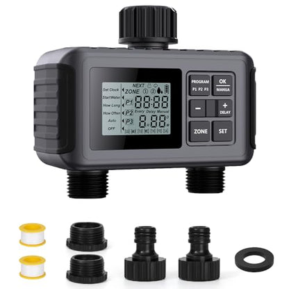Uzoli SGW07 Sprinkler Timer 2 Outlets, Programmable Water Hose Timer