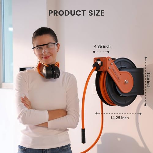Giraffe Tools Retractable Air Hose Reel 50ft 3/8" Hybrid Hose Garage - size: 50ft