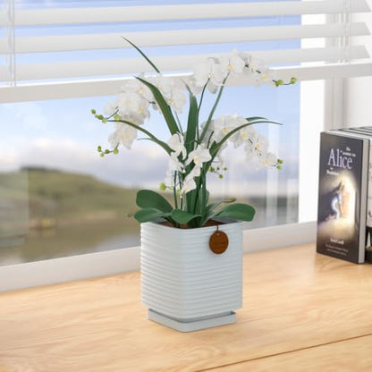 5.9 Inch Blue Ceramic Planter with Drainage and Saucer - color: Light Blue, size: Medium