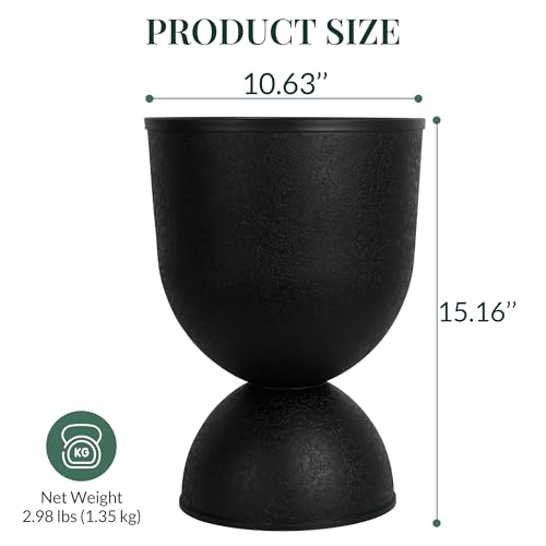 KOL 15 Inch Tall Planters, Black Plastic Urn Planters, 2 Pack - color: Black, size: Bundle: 15"+15"