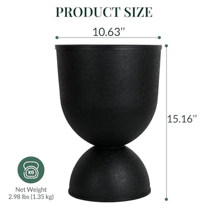 KOL 15 Inch Tall Planters, Black Plastic Urn Planters, 2 Pack - color: Black, size: Bundle: 15"+15"
