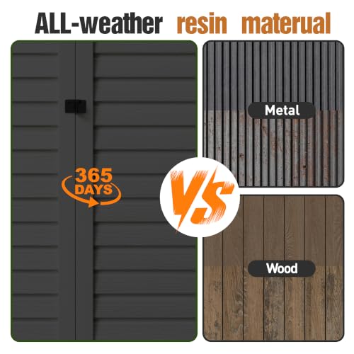 65 Cu.Ft Resin Outdoor Storage Shed with Floor, Weatherproof Plastic Vertical Outdoor Storage Cabinet for Garden Backyard Patio Pool Tool - size: 65 Cu.Ft