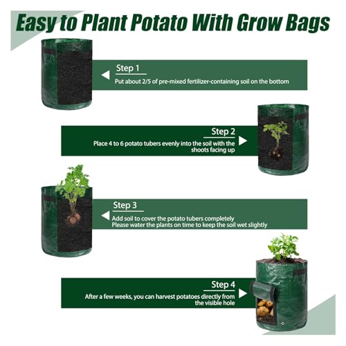 10 Gallon 2 Pack Potato Grow Bags, Durable PE Fabric Pots with Flap and Handles, Green Planter Bags for Potato Vegetables Flowers Herbs Garden Outdoor