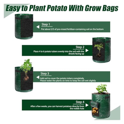 10 Gallon 2 Pack Potato Grow Bags, Durable PE Fabric Pots with Flap and Handles, Green Planter Bags for Potato Vegetables Flowers Herbs Garden Outdoor