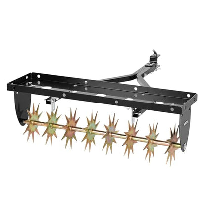 VEVOR Tow Behind Plug Aerator, 32 in Lawn Spike Aerator with Universal Hitch, Heavy Duty & Rust-Resistant, Pull Behind Spike Aerator Tool with Folded Edge Tray, for Farmland & Garden Tractors - style: Spike Aerator (32in)