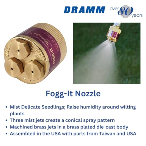 Dramm Fogg-It Mist Spray Nozzle with Brass Jets & Body, Perfect for Delicate Seedlings & Raising Humidty for Wilting Plants, Brass - size: 1Pack