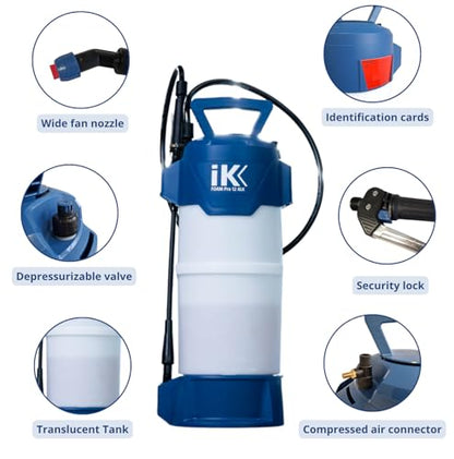 IK Foam Pro 12 ALK – Professional Alkaline Foam Sprayer for Industrial Cleaning & Car Detailing – 2 Gal Pump Spray Foamer– High Capacity, Safety Lock, Fan Nozzle - color: White and blue