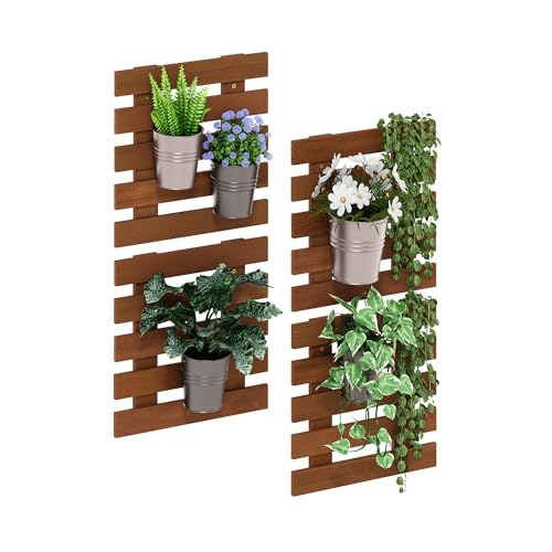 Furinno TIOMAN Outdoor Vertical Wall Planter, Set of 4 Wooden Hanging Planters, for Indoor, Outdoor Plants, Balcony, Patio, Natural - size: Set of 4