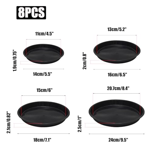 8 Pack 4 5 6 8 Inch Black Plant Saucers Plastic Drip Trays - color: Black, size: 4 Inch, 5 Inch, 6 Inch, 8 Inch
