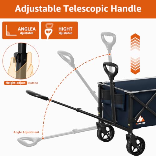 Collapsible Wagon Cart with Wheels & Reflective Stripe 280lbs Heavy Duty - color: Navy Blue, size: Medium