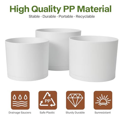 GARDIFE 3 Pack Cylinder Planter Set 10/9/8 Inch White Indoor Plant Pots - color: White