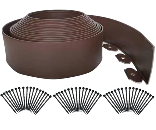 Landscape Edging 33ft,Garden Edging Borders[Extra Tall 4IN ] Flexible Lawn Edging Kit with Total 50pcs Spikes, Heavy Duty Landscaping Edge Plastic Fence for Tree Yard Grass Flower Bed -Brown - color: Brown, size: 4IN x 33 FT