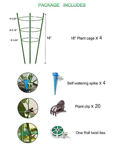 4 Pack Garden Plant Support Tomato Cage, Upgrade 18" Trellis for Climbing Plants, Plant Trellis Kits (18") - size: 18"