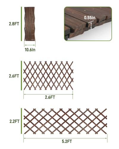 2 Pack Expandable Wooden Lattice Fence Panel, 2.2 x 5.2 Ft - color: 2 Pack, size: 2.2 x 5.2 ft