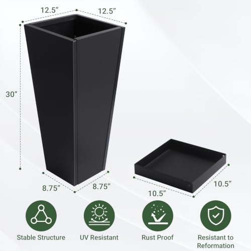 30" Metal Tall Outdoor Planters Set of 2, Durable & Wealtherproof - size: 30" H