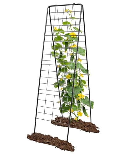 60"x16.2" Heavy Duty Steel A-Frame Garden Trellis for Climbing Plants – Rust-Proof Metal Trellis with Hardware Cloth, Perfect for Raised Beds,Cucumbers,Tomatoes & Outdoor Vines (Black) - color: Black, size: 1Pc