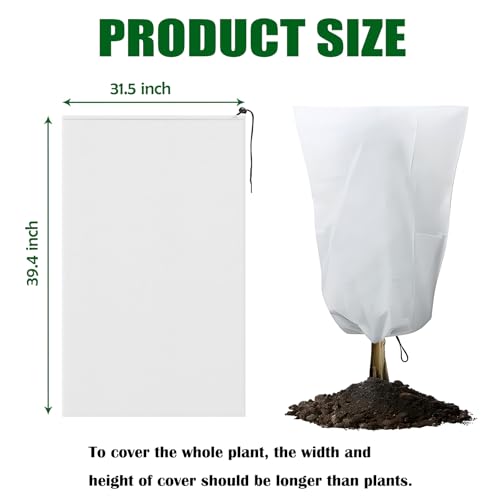 5-Pack Plant Cover Drawstring Tree Cover, Winter Freeze Plant Protection, Tree Jacket Frost Blanket for Outdoor Plants, 31.5" x 39.4" - size: 31"×40"